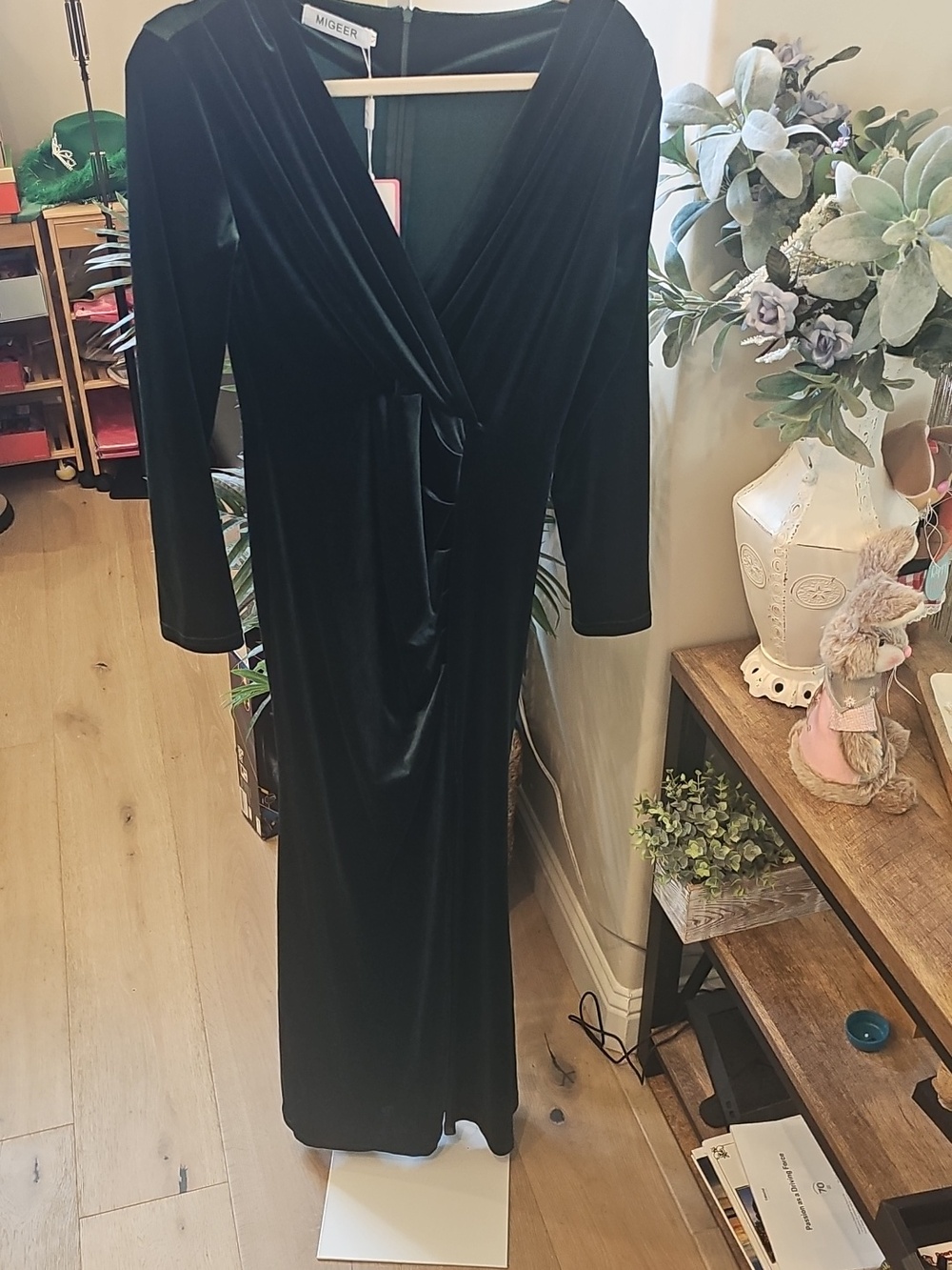 Deep Green Velvet Wrap-Front Evening Dress Size M NWT